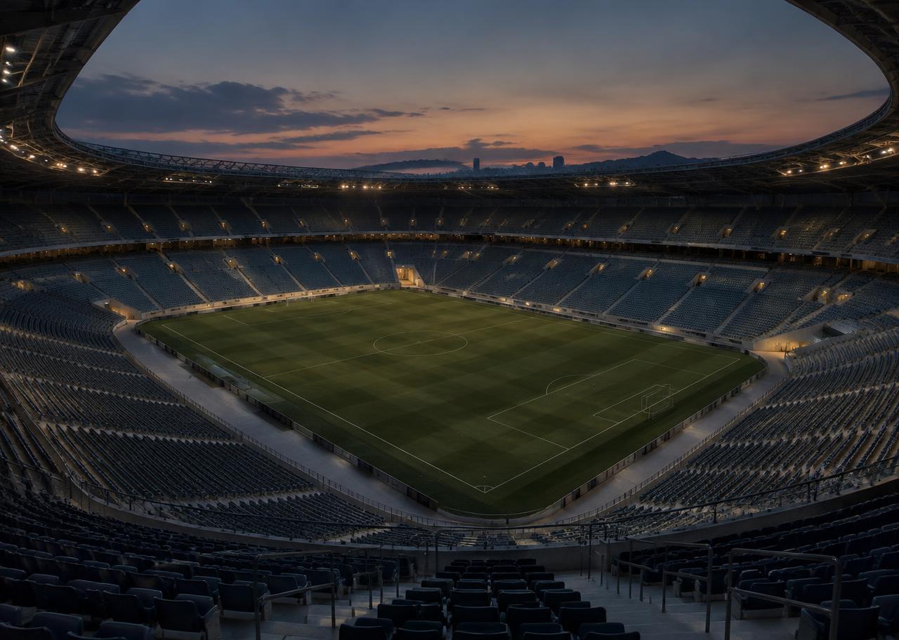 Empty stadium at twilight